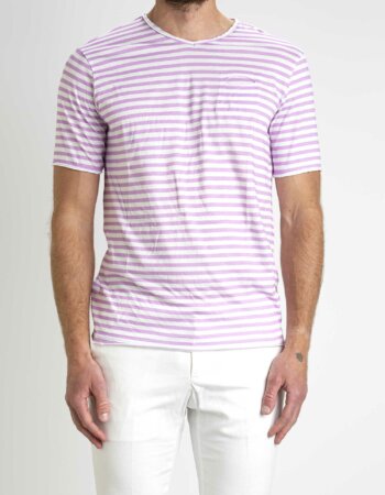 DANIELE ALESSANDRINI-MAGLIA RIGHE COLLO V-ALM9324A64NO4300 LILLA