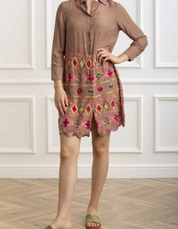 BASTONCINO-CAMICIONE RICAMO-BASCAMICIONED835 FANGO