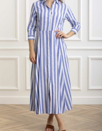 BASTONCINO-ABITO IN LINO RIGA-BASVESTITOD2619 AZZURRO