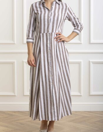 BASTONCINO-ABITO IN LINO RIGA-BASVESTITOD2619 MARRONE