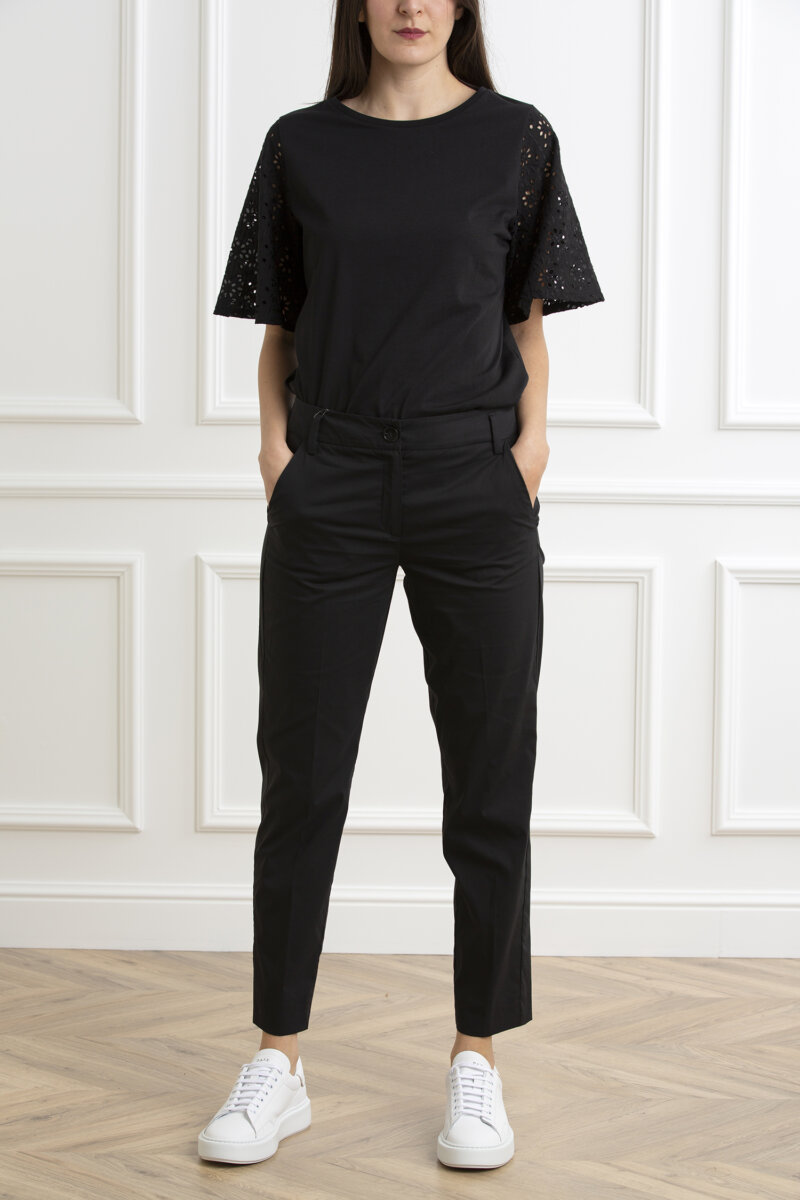 EMME MARELLA-PANTALONE IN POPELINE-EMCOLLEP4 NERO