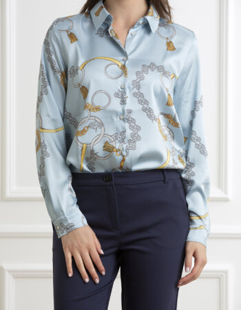 EMME MARELLA-CAMICIA TWILL STAMPATO-EMNABAB AZZURRO