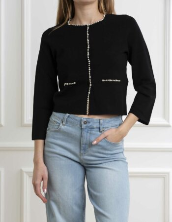 LIU JO-ECS MAGLIA PERLE-LJMA4024MS99E NERO