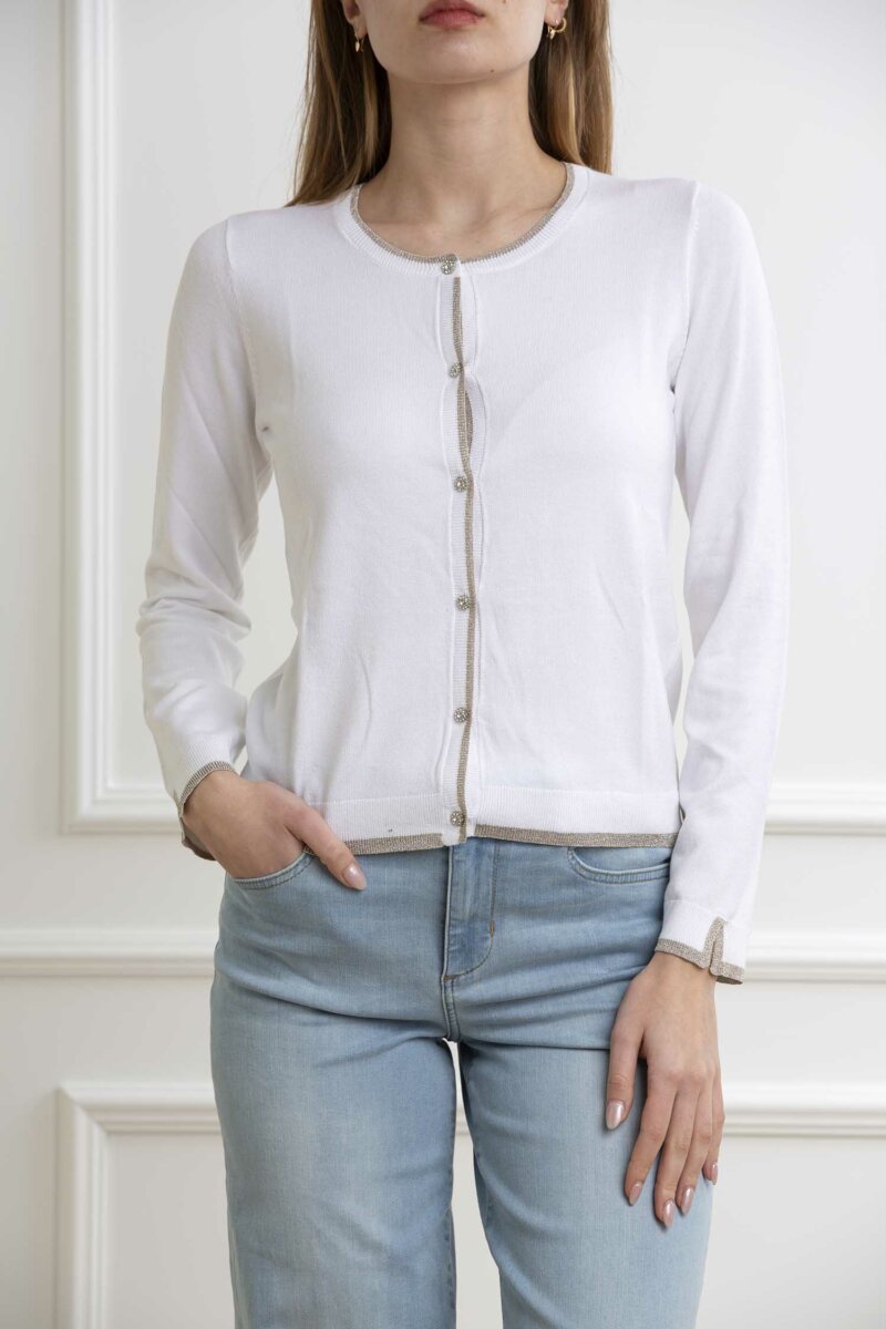 LIU JO-ECS MAGLIA APERTA ML-LJMA4076MS49I BIANCO