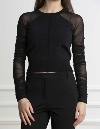 PINKO-MAGLIA VISCOSA TULLE-PKABETE NERO