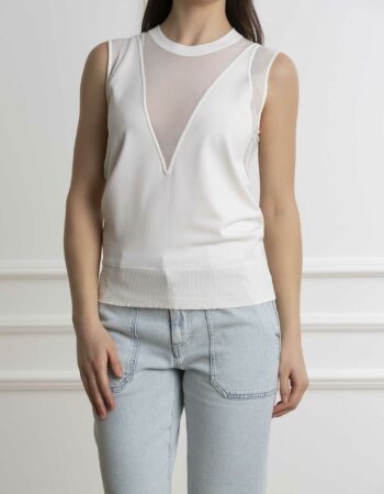 PINKO-MAGLIA VISCOSA TULLE-PKFELCE BIANCO