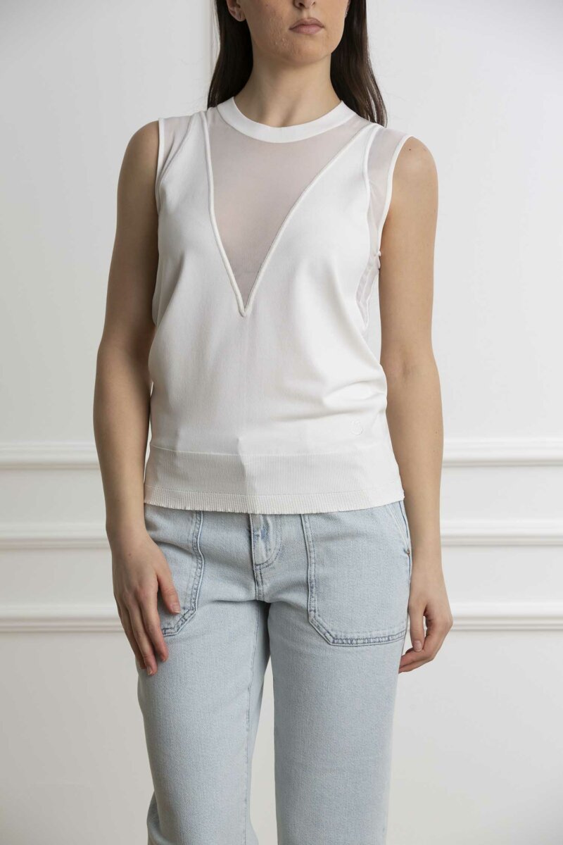 PINKO-MAGLIA VISCOSA TULLE-PKFELCE BIANCO