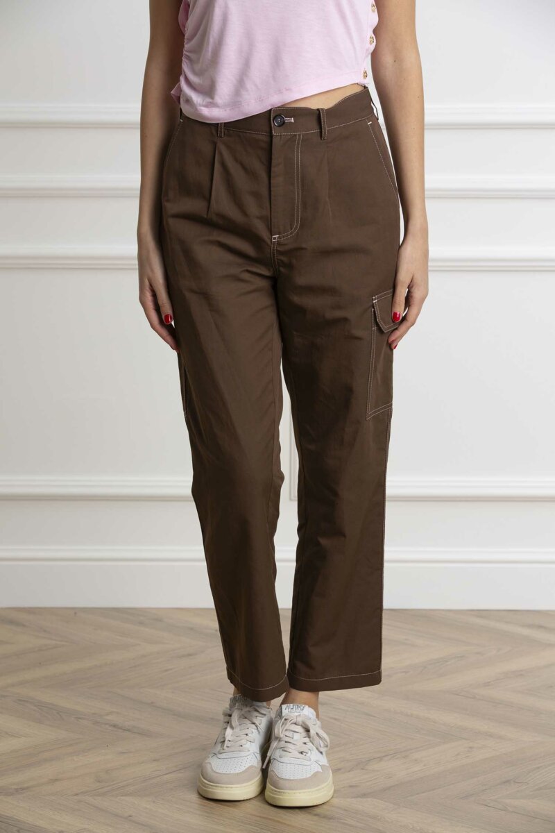 PINKO-PANTALONE LINO FIAMMAT-PKPELIADI MARRONE 40