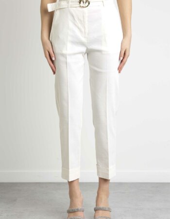 PINKO-PANTALONE LINO STRETCH-PKPLAZA BIANCO