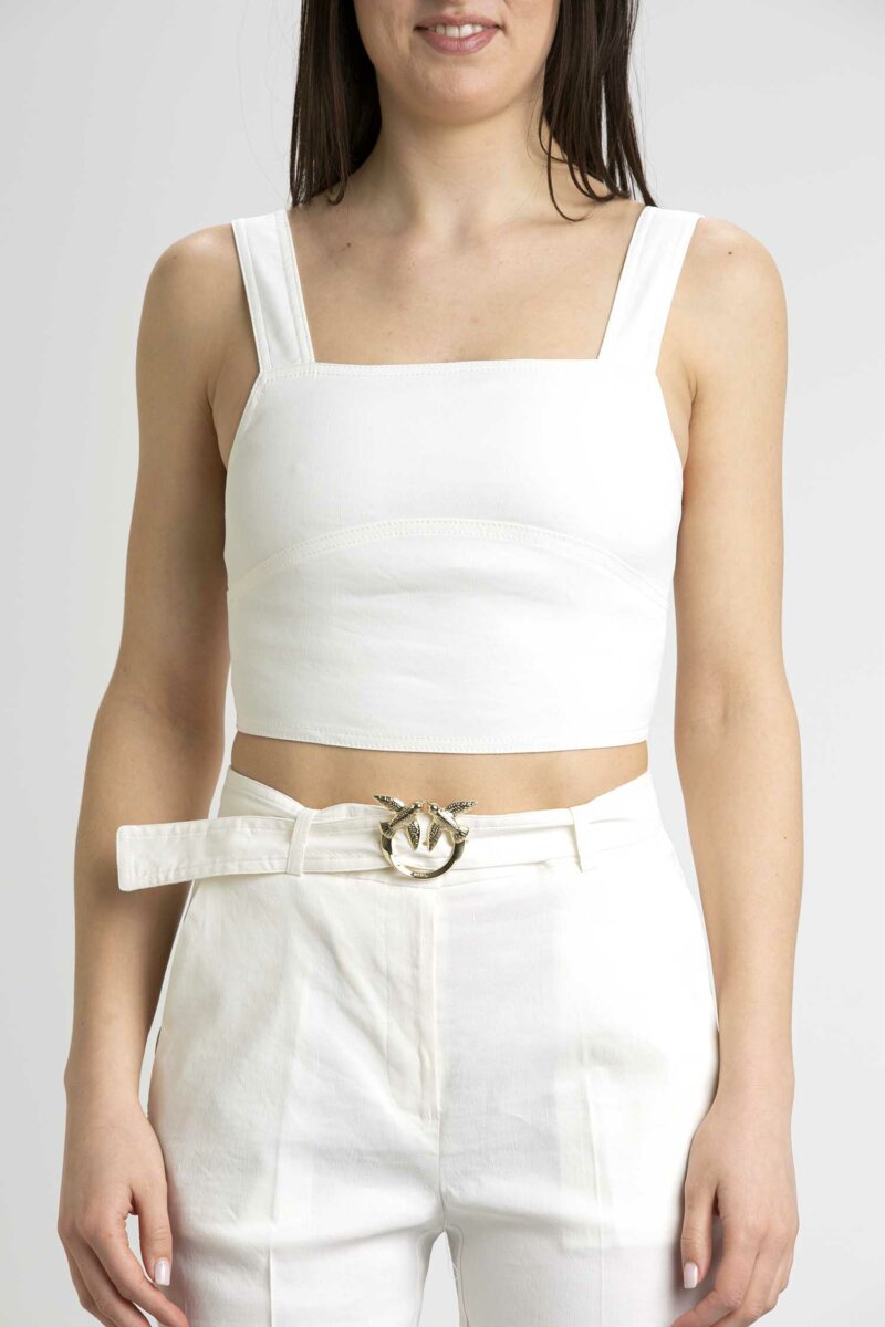 PINKO-TOP LINO STRETCH-PKROTTOFRENOP23 BIANCO