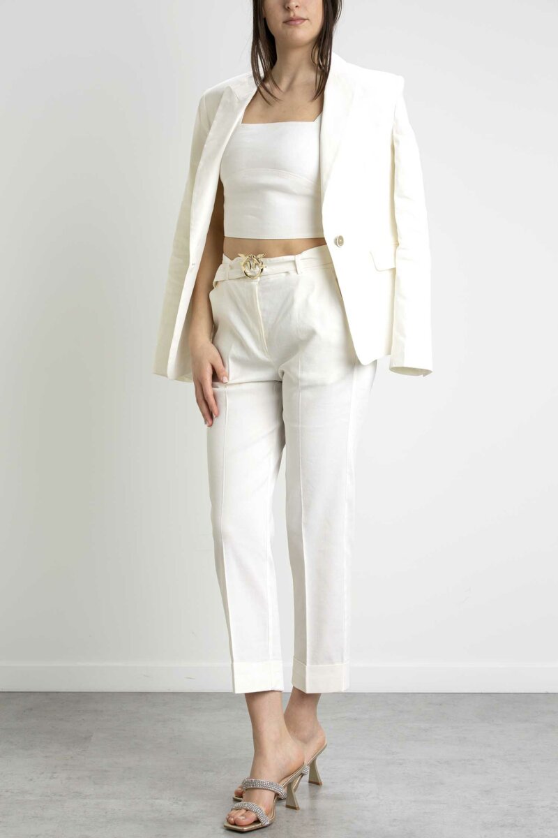 PINKO-TOP LINO STRETCH-PKROTTOFRENOP23 BIANCO
