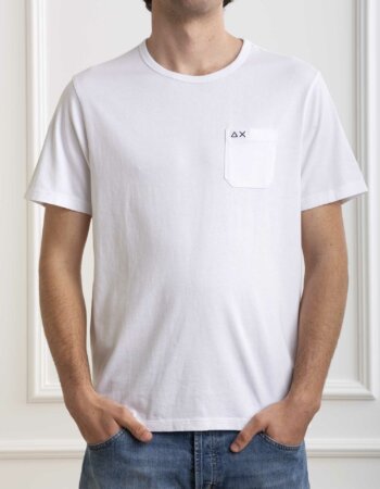 SUN68-T-SHIRT ROUND SOLID POCKET-SNT34101 BIANCO