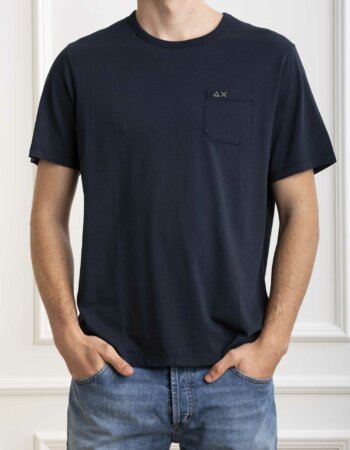 SUN68-T-SHIRT ROUND SOLID POCKET-SNT34101 NAVY