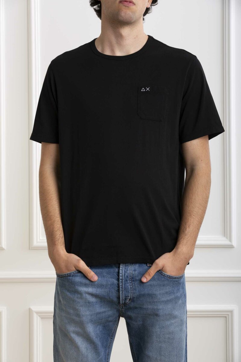 SUN68-T-SHIRT ROUND SOLID POCKET-SNT34101 NERO