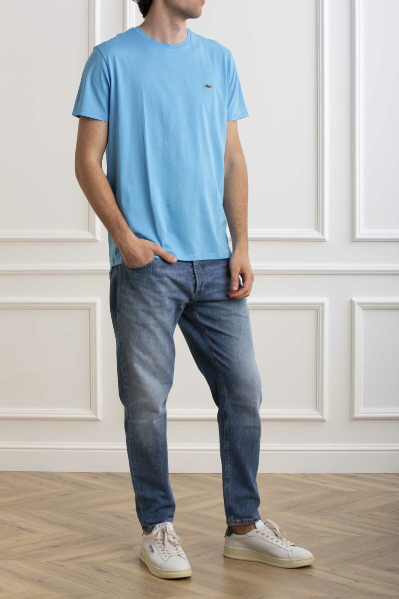 LACOSTE-T-SHIRT GIRO PIMA-LCTH6709P4 AZZURRO