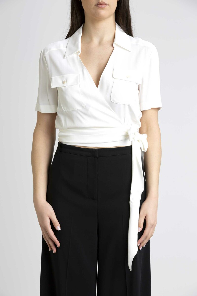 PATRIZIA PEPE-CAMICIA INCROCIATA-PP2C1476A8I1 BIANCO