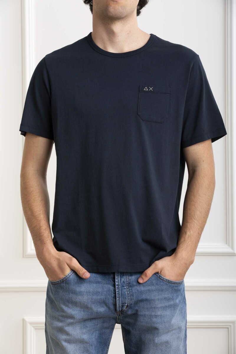 SUN68-T-SHIRT ROUND SOLID POCKET-SNT34101 NAVY