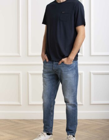 SUN68-T-SHIRT ROUND SOLID POCKET-SNT34101 NAVY