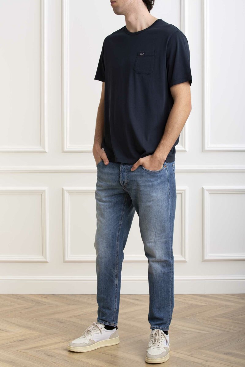 SUN68-T-SHIRT ROUND SOLID POCKET-SNT34101 NAVY