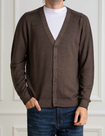 AROVESCIO-CARDIGAN F15 MERINOS DARK-ARO40062 MORO