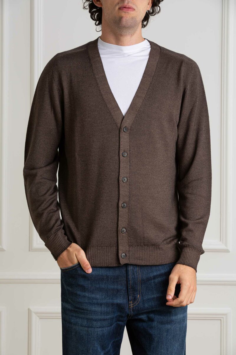 AROVESCIO-CARDIGAN F15 MERINOS DARK-ARO40062 MORO