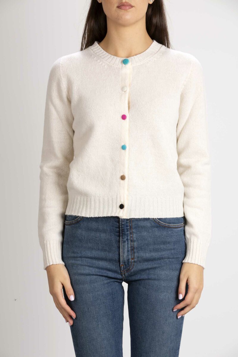 AROVESCIO-CARDIGAN BOTTONI COLORATI-AROW6110 BIANCO
