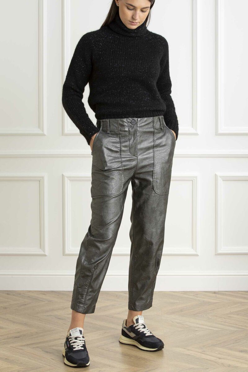 ALESSIA SANTI-PANTALONI IN SIMILPELLE-AS421SD28001 ARGENTO