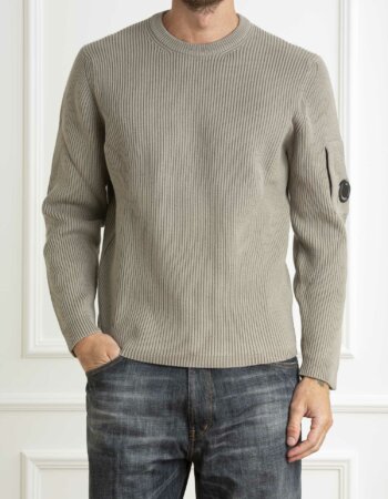 CP COMPANY-MAGLIA GIROCOLLO A COSTE INTERE-CPCMKN044A006608A KHAKI