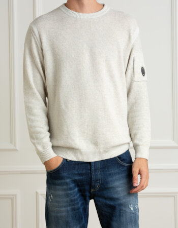 CP COMPANY-MAGLIERIA GIROCOLLO IN MAGLIA FELPA-CPCMKN213A006170A WHITE