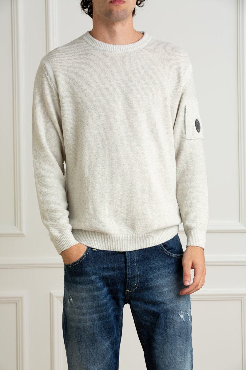 CP COMPANY-MAGLIERIA GIROCOLLO IN MAGLIA FELPA-CPCMKN213A006170A WHITE