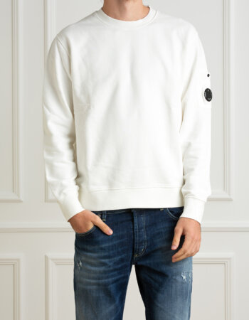 CP COMPANY-FELPA GIROCOLLO IN PILE CON LENTI DIAGONALI-CPCMSS060A006372R BIANCO