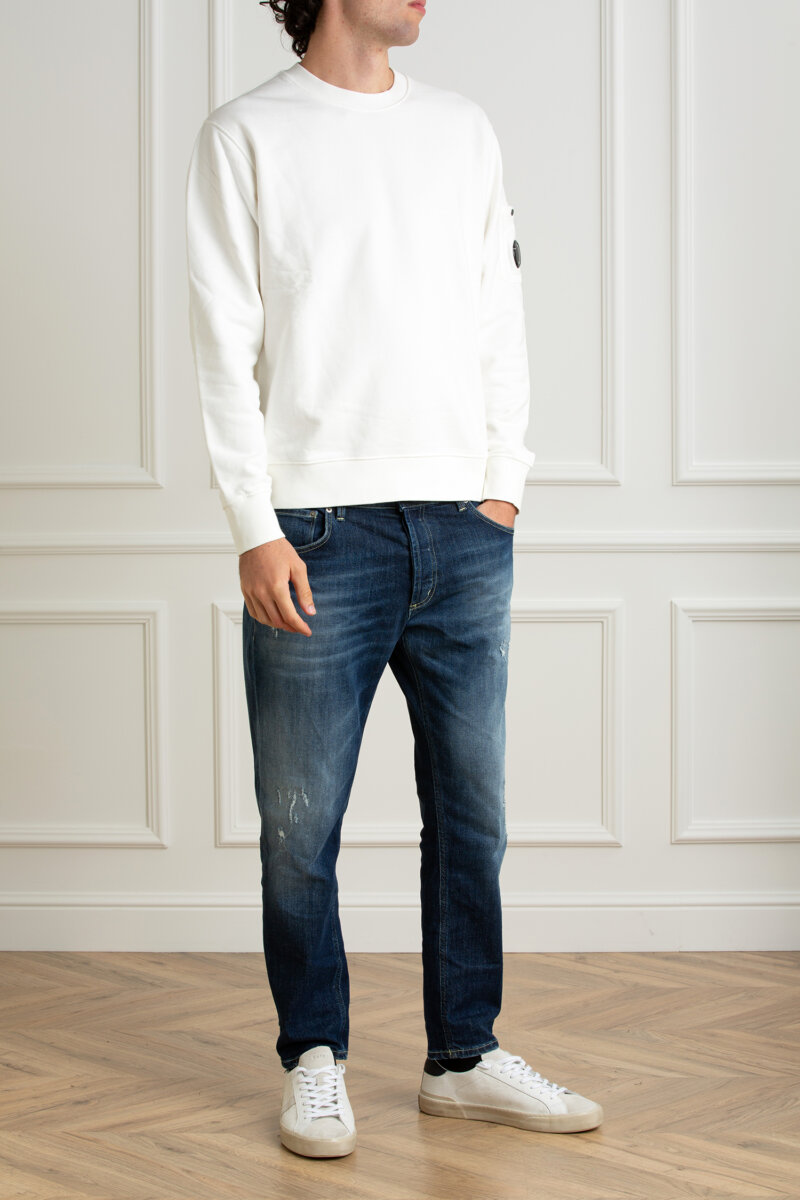 CP COMPANY-FELPA GIROCOLLO IN PILE CON LENTI DIAGONALI-CPCMSS060A006372R BIANCO