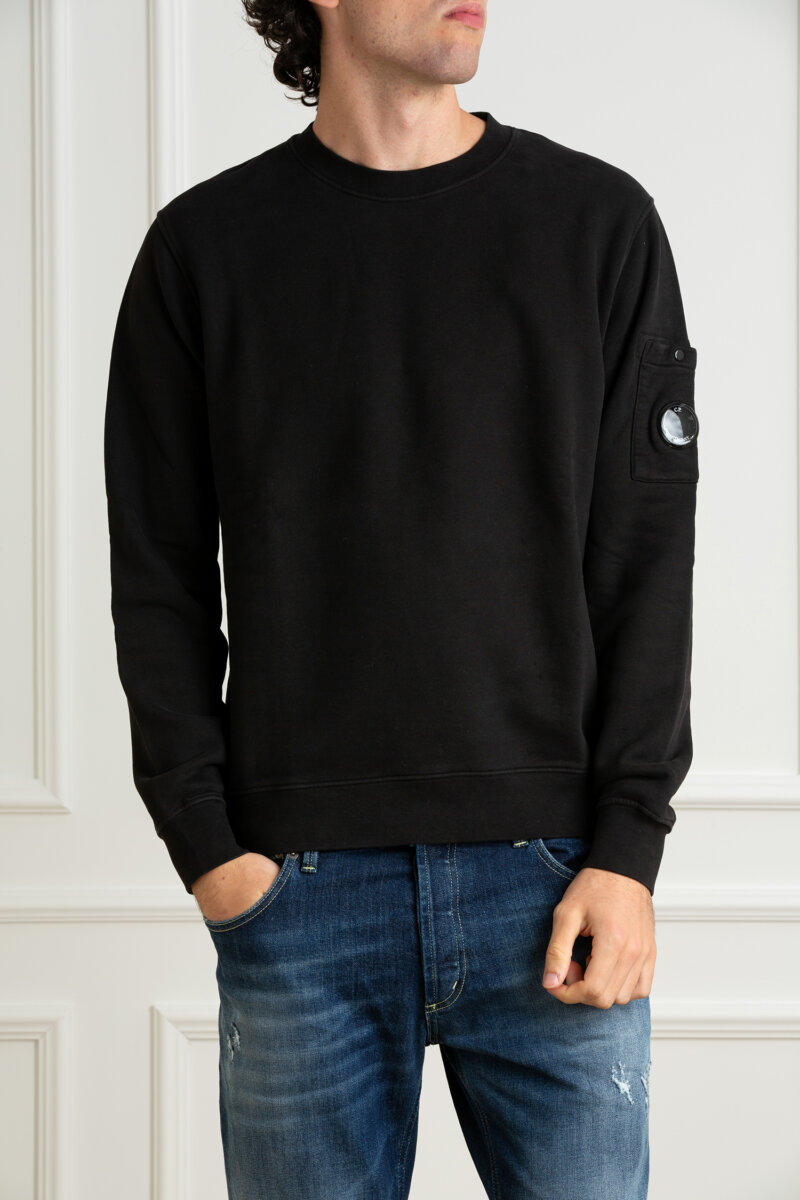 CP COMPANY-FELPA GIROCOLLO IN PILE CON LENTI DIAGONALI-CPCMSS060A006372R BLACK