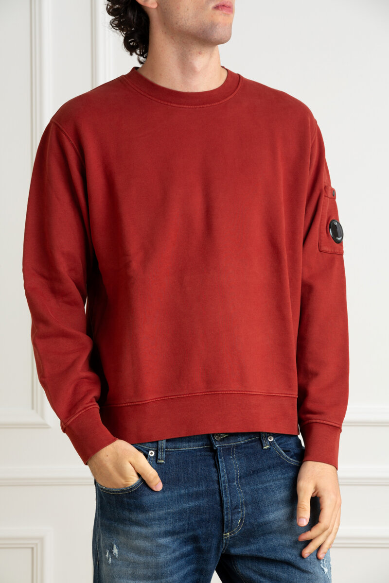 CP COMPANY-FELPA GIROCOLLO IN PILE CON LENTI DIAGONALI-CPCMSS060A006372R ROSSO