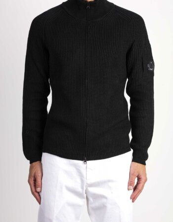 CP COMPANY-MAGLIA CON ZIP RE-WOOL-CPKN268A006595A NERO