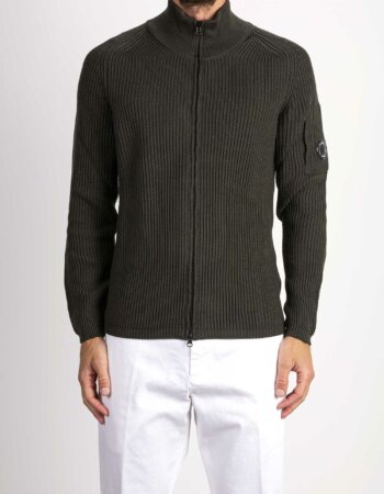 CP COMPANY-MAGLIA CON ZIP RE-WOOL-CPKN268A006595A OLIVA