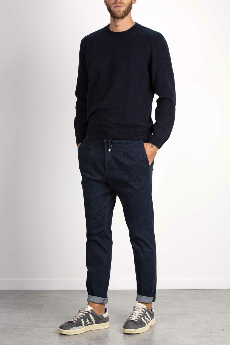 CRUNA-PANTALONE COULISSE DENIM-CRUMITTE1218 BLU