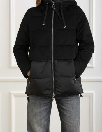 DUNO-PARKA CORTO IN LANA E RASO CON AMPIO CAPPUCCIO-DNKEIKOPRATOMEST NERO