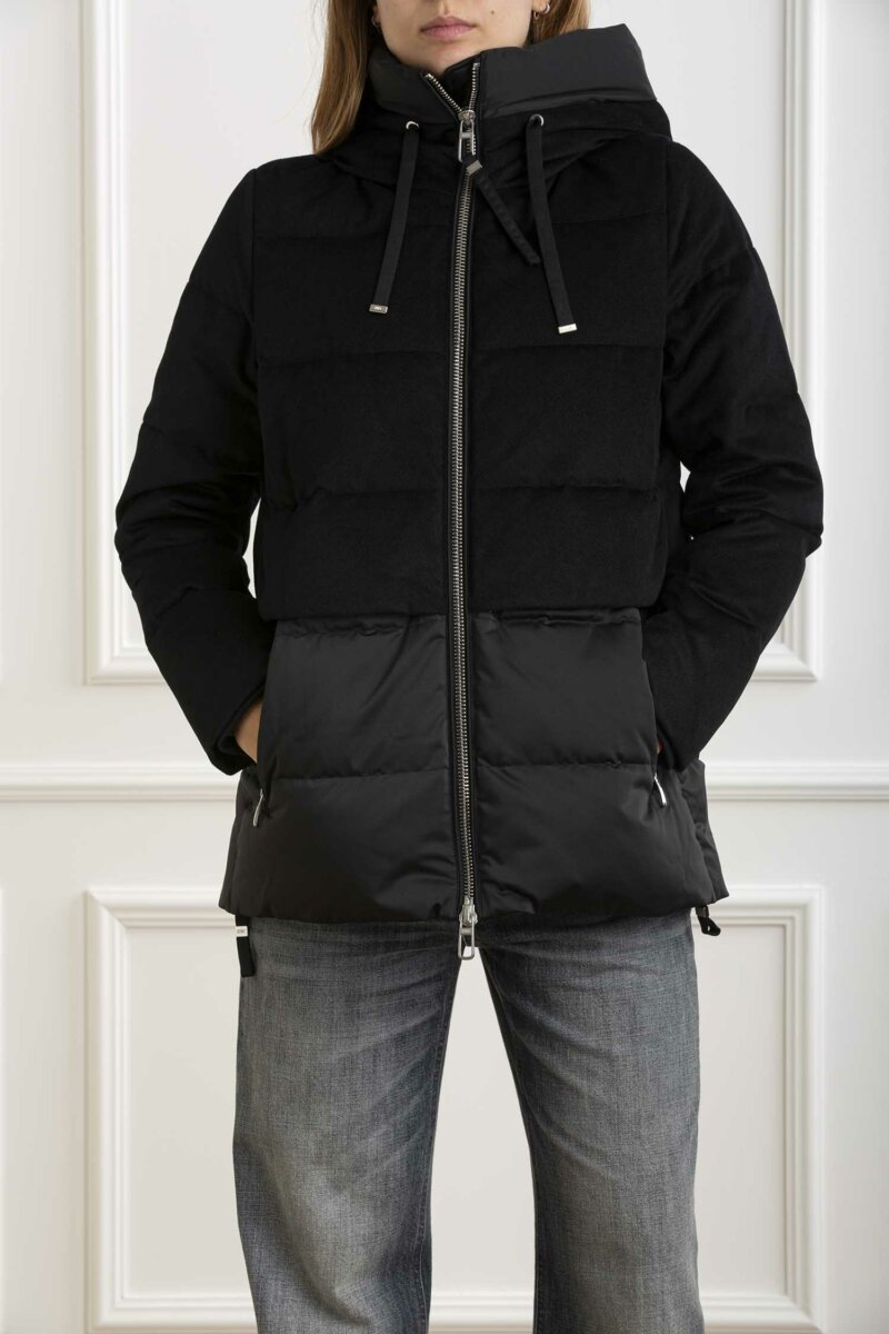 DUNO-PARKA CORTO IN LANA E RASO CON AMPIO CAPPUCCIO-DNKEIKOPRATOMEST NERO