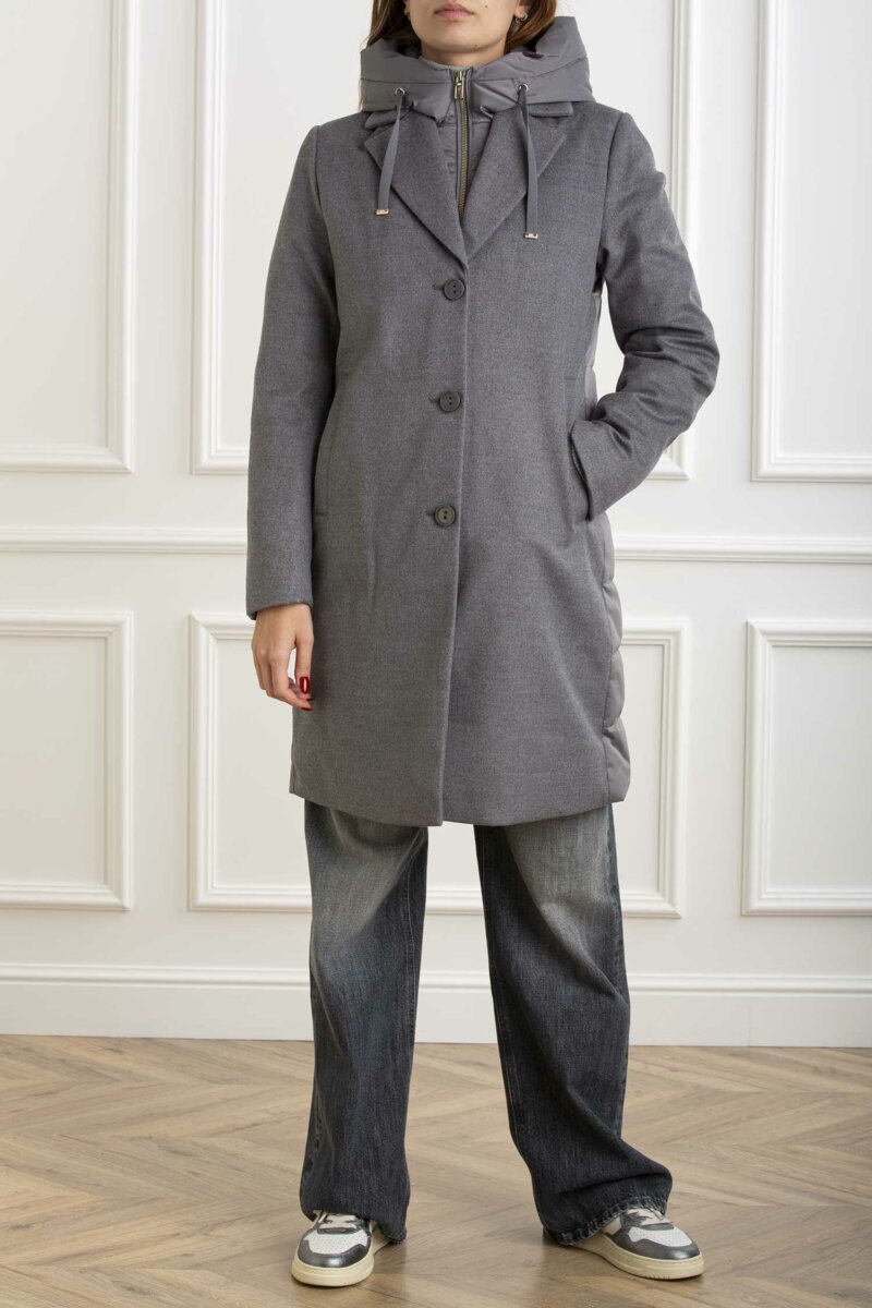 DUNO-CAPPOTTO CON IMBOTTITURA IN PIUMA IN RASO-DNLISAPRATOMEST GRIGIO