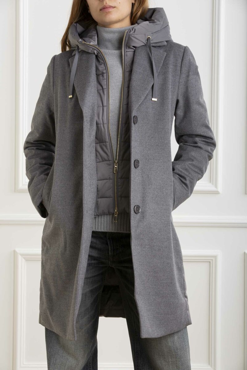 DUNO-CAPPOTTO CON IMBOTTITURA IN PIUMA IN RASO-DNLISAPRATOMEST GRIGIO