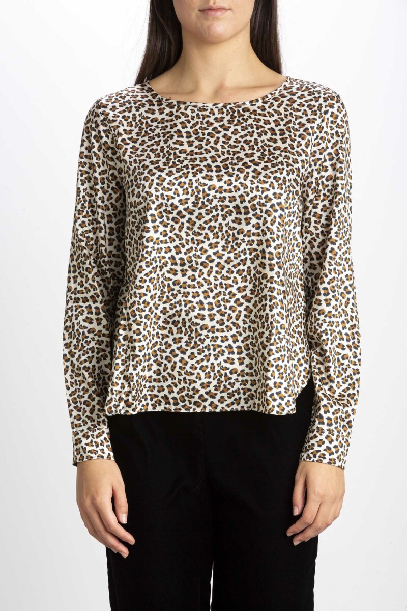 EMME MARELLA-BLUSA IN TWILL STAMPATO ANIMALIER-EMFASHION PANNA