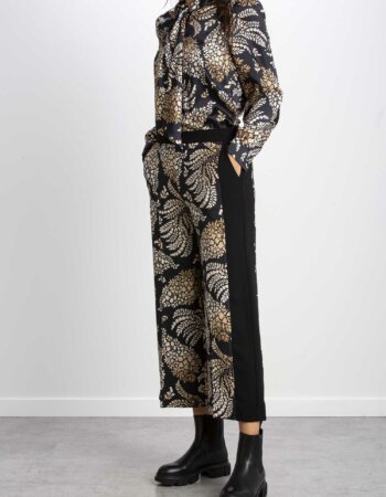 EMME MARELLA-PANTALONE LUNGO IN CREPE STRETCH STAMPATO-EMSIGMA NERO