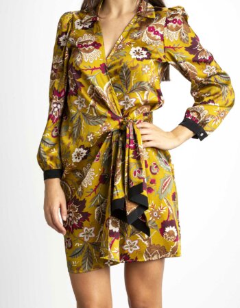 EMME MARELLA-ABITO IN TWILL STAMPATO-EMZEBIO SENAPE