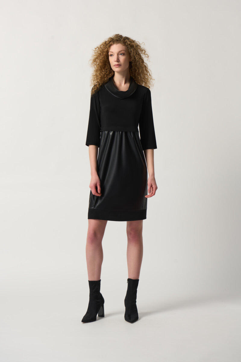 JOSEPH RIBKOFF-ABITO IN MAGLIA E PELLE SINTETICA-JOS233091 BLACK