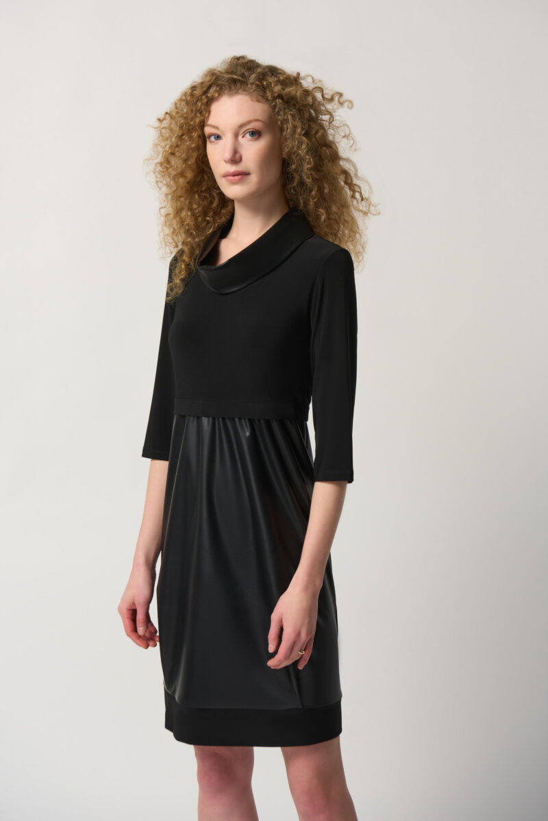 JOSEPH RIBKOFF-ABITO IN MAGLIA E PELLE SINTETICA-JOS233091 BLACK