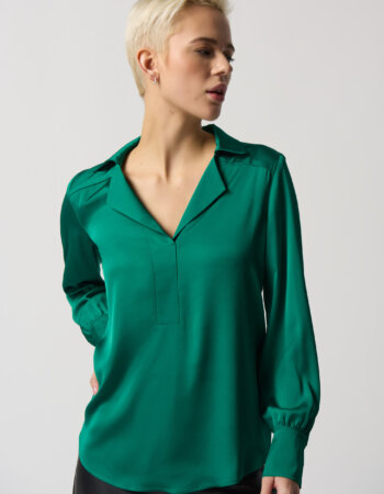 JOSEPH RIBKOFF-BLUSA IN RASO CON COLLO DENTELLATO-JOS233135 VERDE