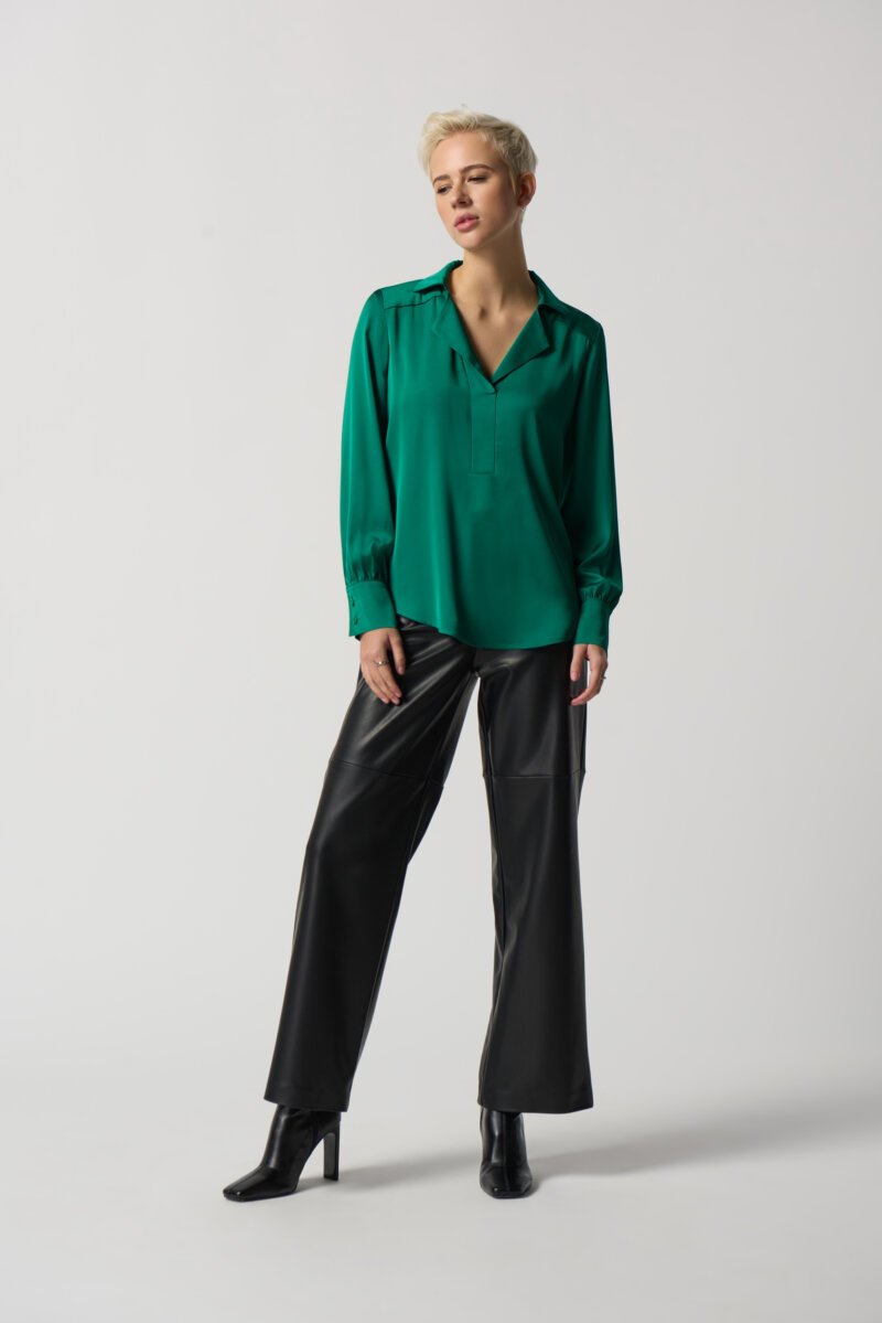 JOSEPH RIBKOFF-BLUSA IN RASO CON COLLO DENTELLATO-JOS233135 VERDE