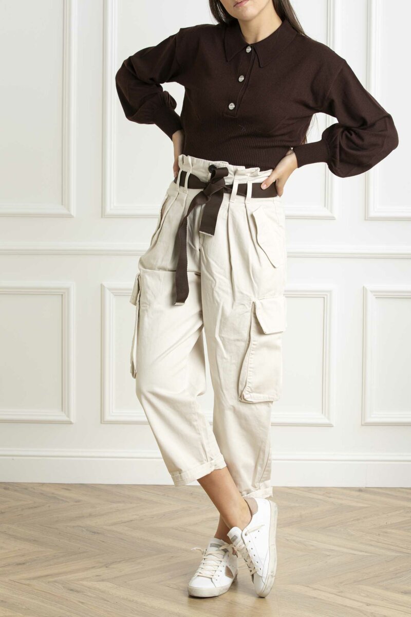 PINKO-PANTALONE GABARDINA-PKRONFAREA4 BIANCO