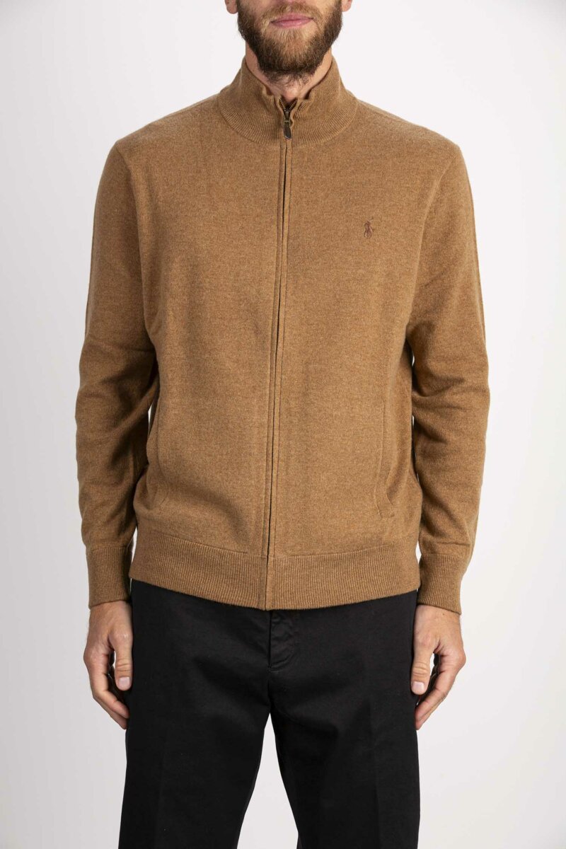 RALPH LAUREN-MAGLIA 100% LANA CON ZIP-RL876719 BROWN